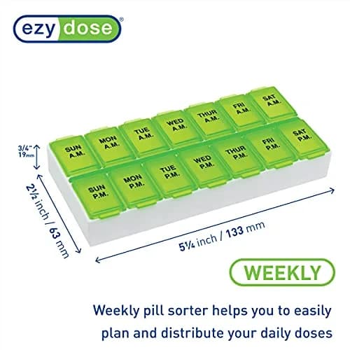 EZY DOSE Weekly AM/PM Pill Organizer Medium Medicine Case Green | 14 Compartments thumbnail 2