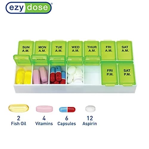 EZY DOSE Weekly AM/PM Pill Organizer Medium Medicine Case Green | 14 Compartments thumbnail 3