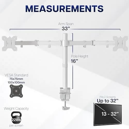VIVO Dual Monitor Desk Mount STAND-V032W | Heavy Duty Adjustable Stand for 2 LCD LED Screens up to 32 inches, White thumbnail 4