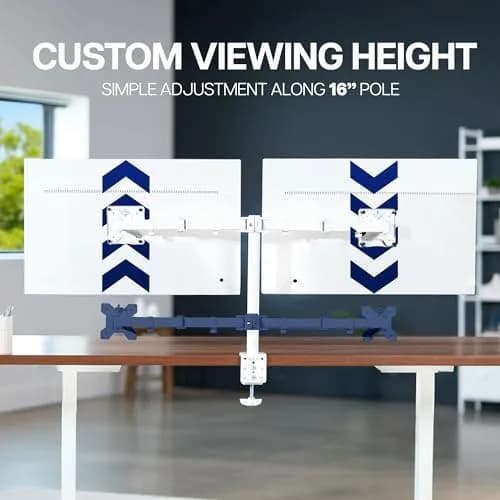 VIVO Dual Monitor Desk Mount STAND-V032W | Heavy Duty Adjustable Stand for 2 LCD LED Screens up to 32 inches, White thumbnail 5