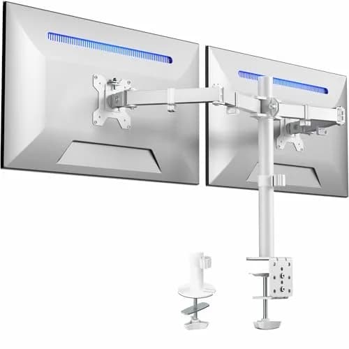 VIVO Dual Monitor Desk Mount STAND-V032W | Heavy Duty Adjustable Stand for 2 LCD LED Screens up to 32 inches, White thumbnail 1