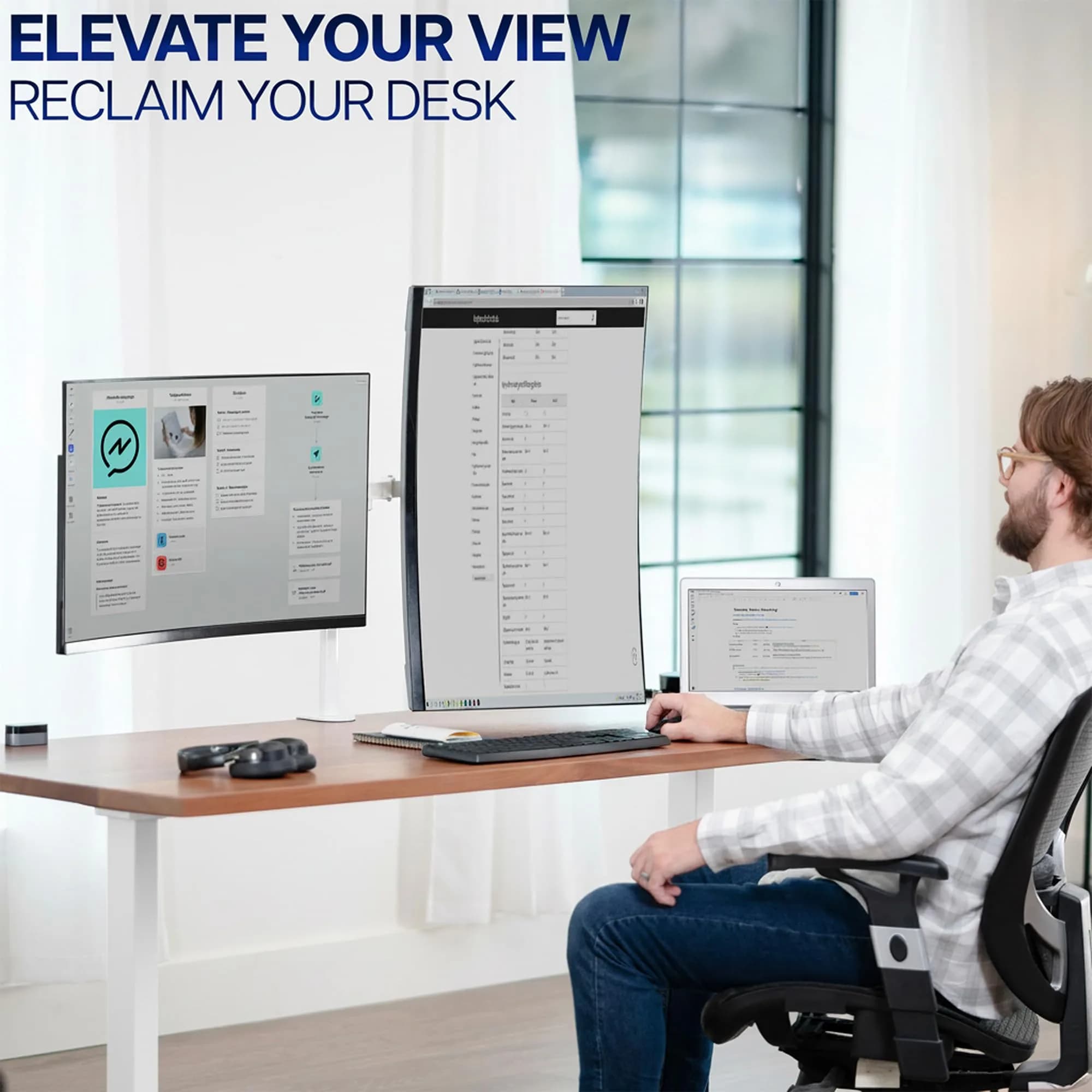 VIVO Dual Monitor Desk Mount STAND-V032W | Heavy Duty Adjustable Stand for 2 LCD LED Screens up to 32 inches, White - view 9