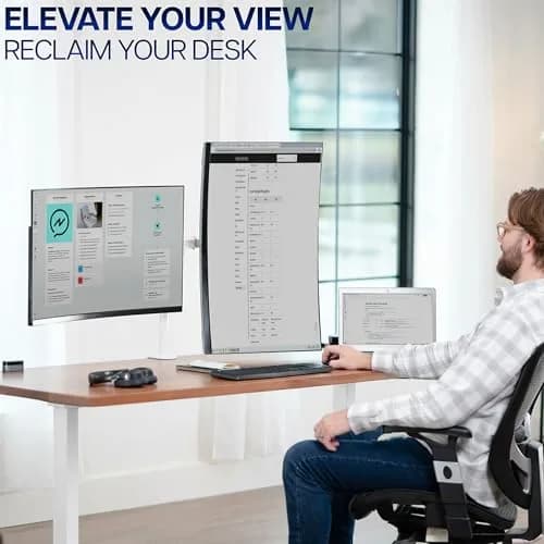 VIVO Dual Monitor Desk Mount STAND-V032W | Heavy Duty Adjustable Stand for 2 LCD LED Screens up to 32 inches, White thumbnail 9
