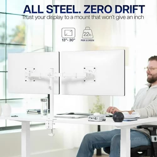 VIVO Dual Monitor Desk Mount STAND-V032W | Heavy Duty Adjustable Stand for 2 LCD LED Screens up to 32 inches, White thumbnail 2