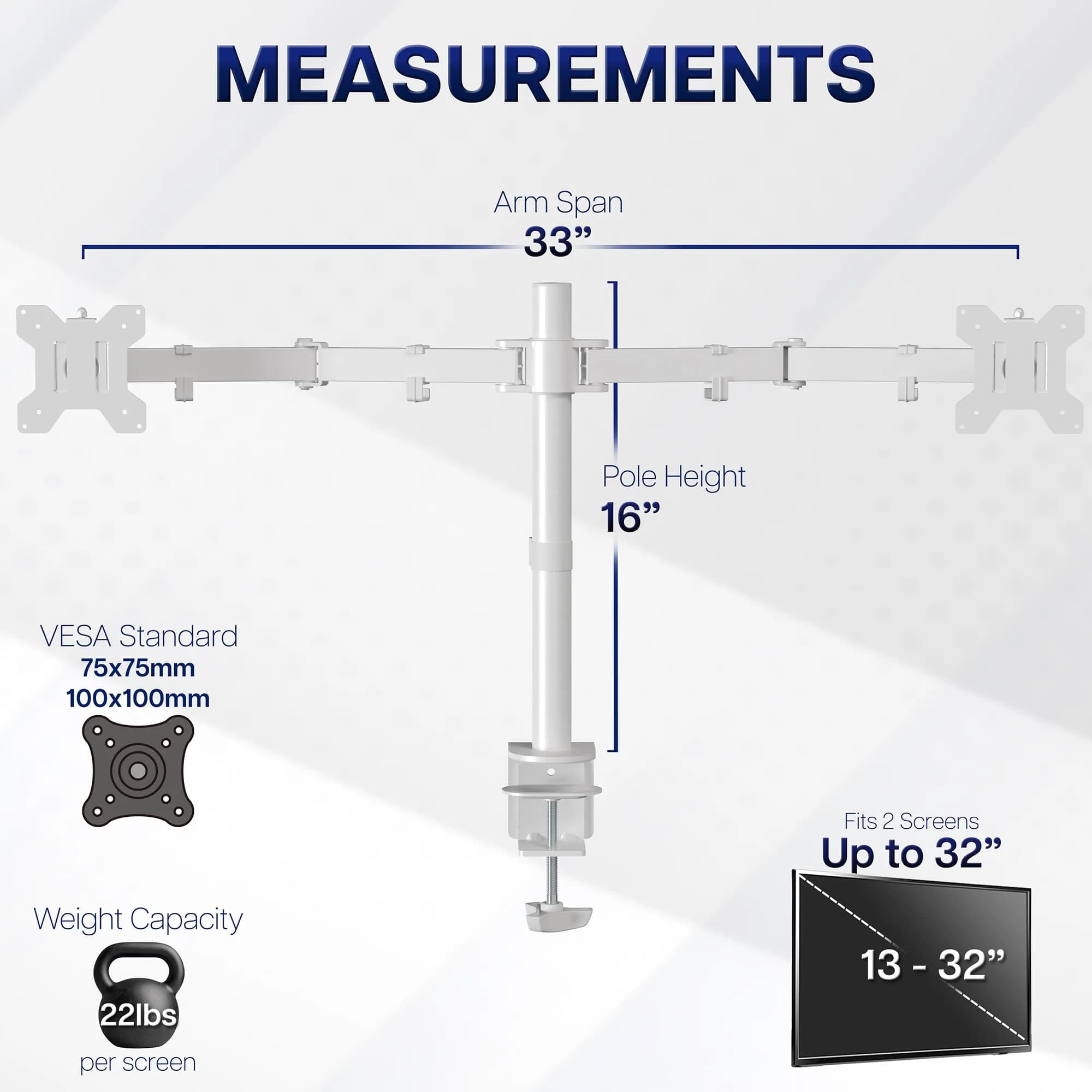 VIVO Dual Monitor Desk Mount STAND-V032W | Heavy Duty Adjustable Stand for 2 LCD LED Screens up to 32 inches, White - view 4
