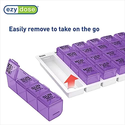 EZY DOSE Pop-Out Daily 7-Day Pill Organizer, Large Purple | 4 Doses/Day, Removable Compartments thumbnail 4