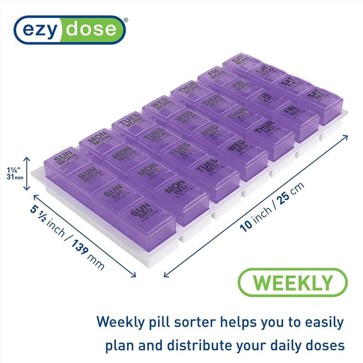 EZY DOSE Pop-Out Daily 7-Day Pill Organizer, Large Purple | 4 Doses/Day, Removable Compartments - view 2