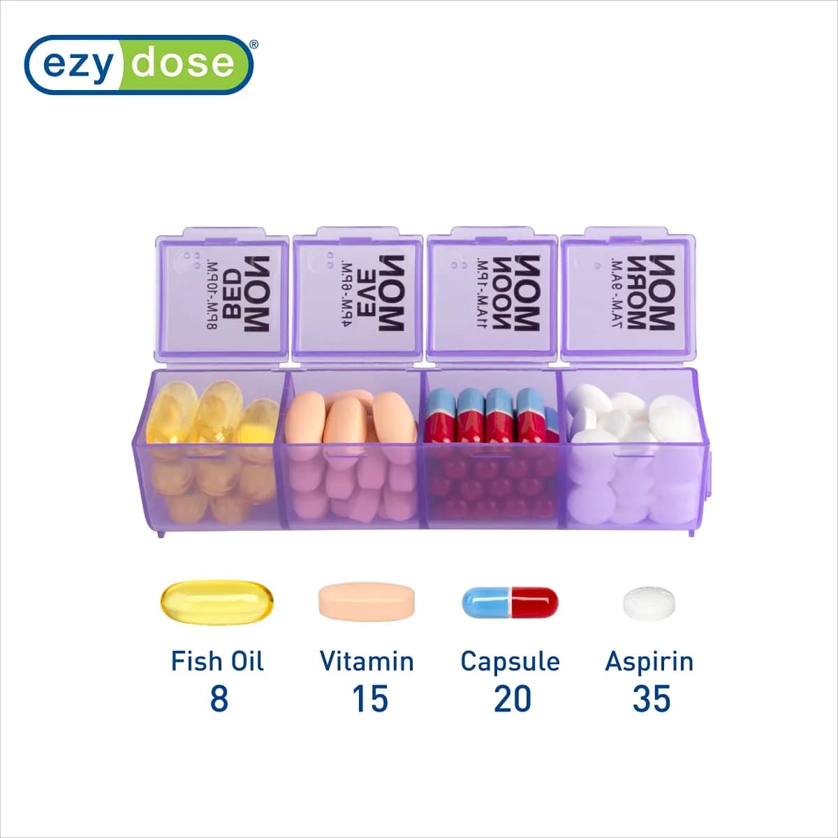 EZY DOSE Pop-Out Daily 7-Day Pill Organizer, Large Purple | 4 Doses/Day, Removable Compartments - view 3