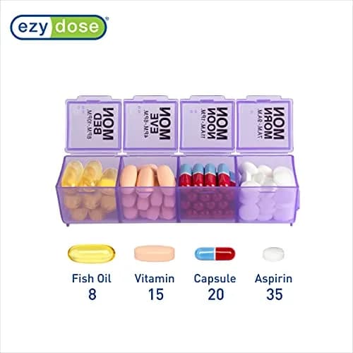 EZY DOSE Pop-Out Daily 7-Day Pill Organizer, Large Purple | 4 Doses/Day, Removable Compartments thumbnail 3