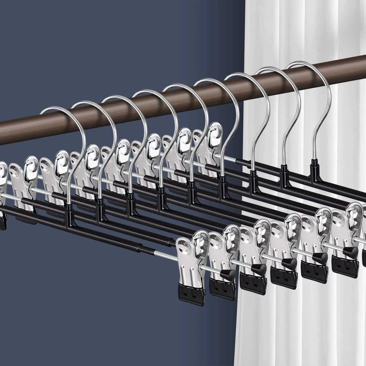 HWAJAN Pants Hangers with Clips 12 Inch | Space-Saving, Heavy Duty, Adjustable Clips for Pants & Skirts
