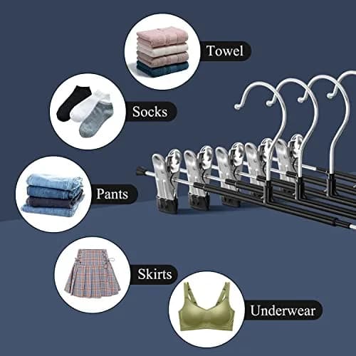 HWAJAN Pants Hangers with Clips 12 Inch | Space-Saving, Heavy Duty, Adjustable Clips for Pants & Skirts thumbnail 4