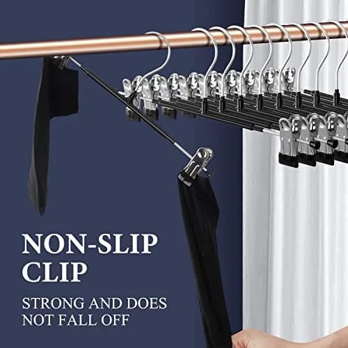 HWAJAN Pants Hangers with Clips 12 Inch | Space-Saving, Heavy Duty, Adjustable Clips for Pants & Skirts thumbnail 2