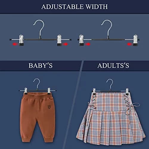 HWAJAN Pants Hangers with Clips 12 Inch | Space-Saving, Heavy Duty, Adjustable Clips for Pants & Skirts thumbnail 3