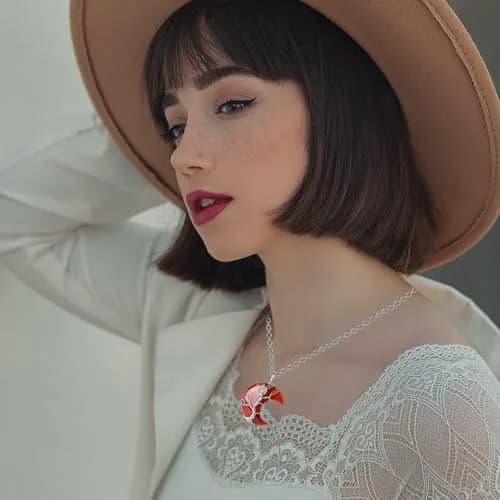 XIANNVXI Carnelian Necklace Crescent Moon Pendant 1.46" x 1.26" | Natural Crystal & Stainless Steel thumbnail 7
