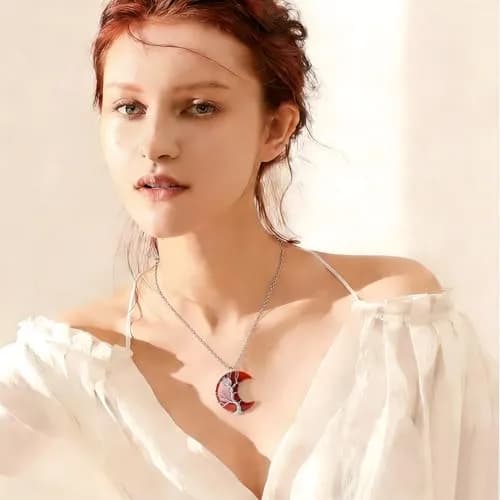 XIANNVXI Carnelian Necklace Crescent Moon Pendant 1.46" x 1.26" | Natural Crystal & Stainless Steel thumbnail 2