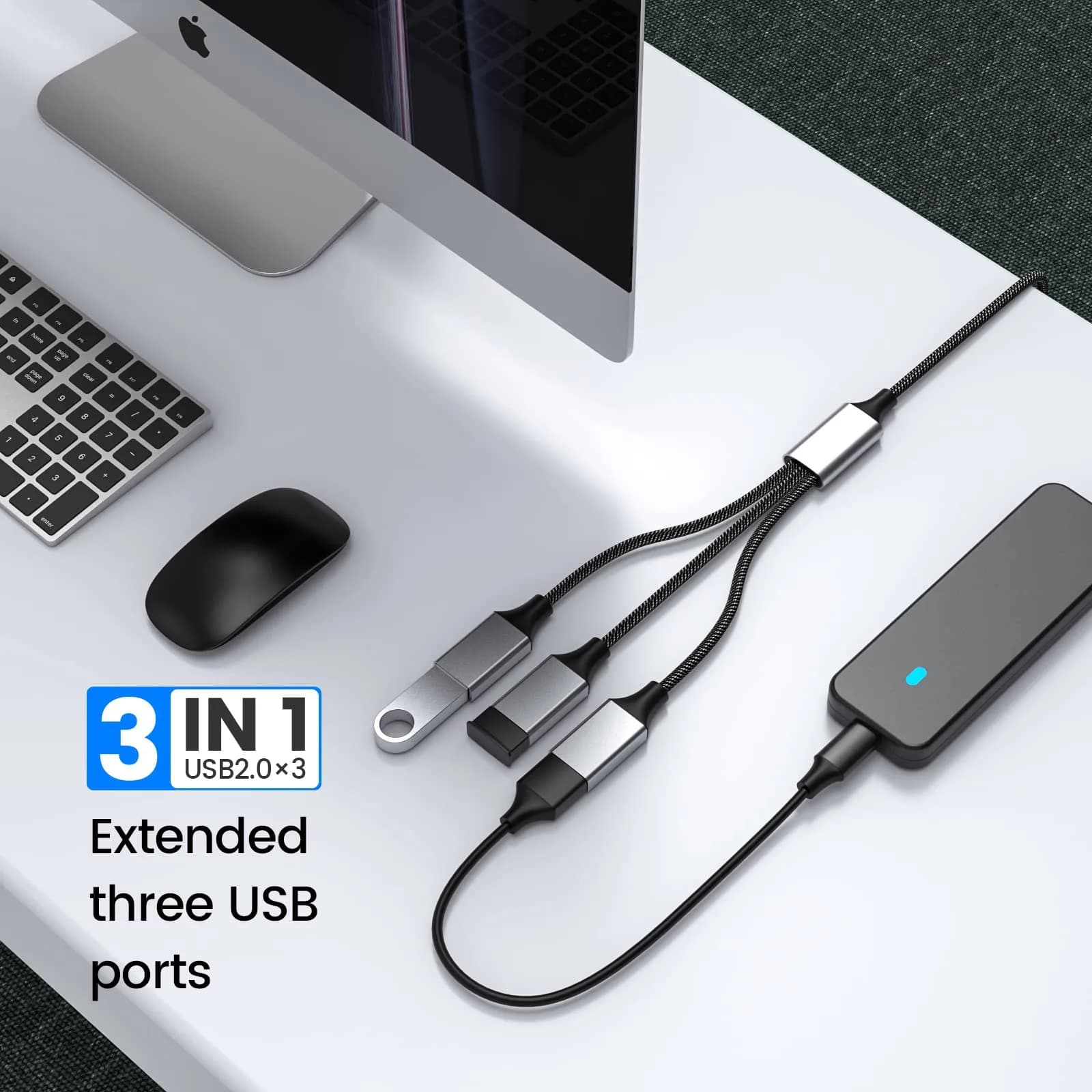 Fidioto USB Extension Cable 4Ft | USB Y Splitter 1 Male to 3 Female Compatible with PC, Camera, Phone, Xbox thumbnail 5