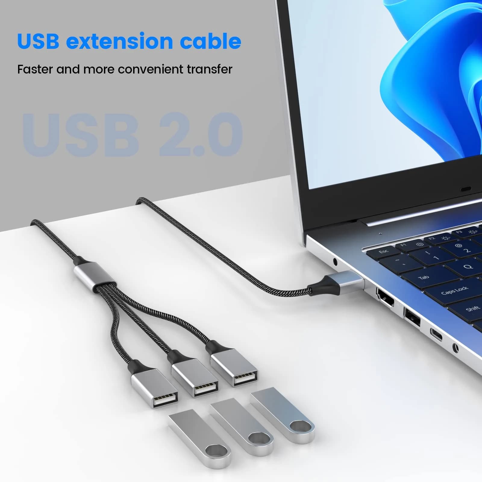 Fidioto USB Extension Cable 4Ft | USB Y Splitter 1 Male to 3 Female Compatible with PC, Camera, Phone, Xbox thumbnail 6