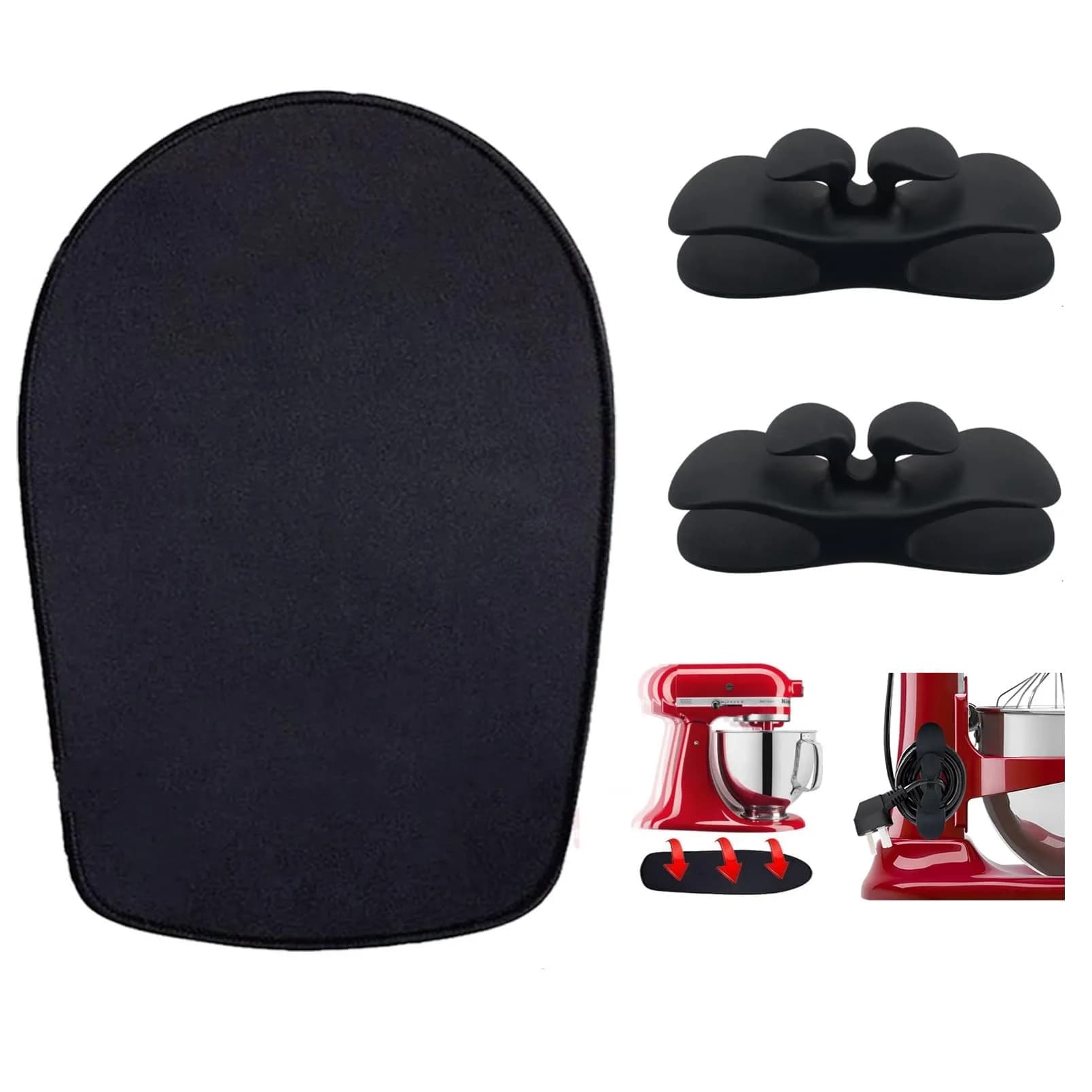 Oudizz Sliding Mats for Kitchen aid Head Stand Mixer 4.5-5 Qt | Protect & Move Heavy Appliances — (black)4.5-5Qt Mat+2 black Mixer Accessories
