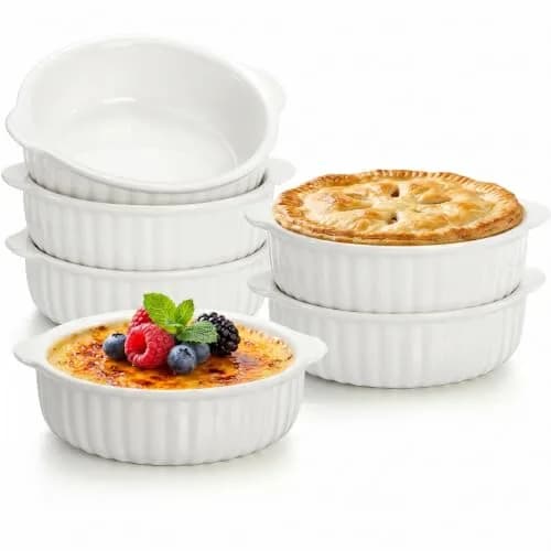 Mezchi 14 oz Porcelain Ramekins Oven Safe | Large Ceramic Creme Brulee & Souffle Dishes with Handles thumbnail 1