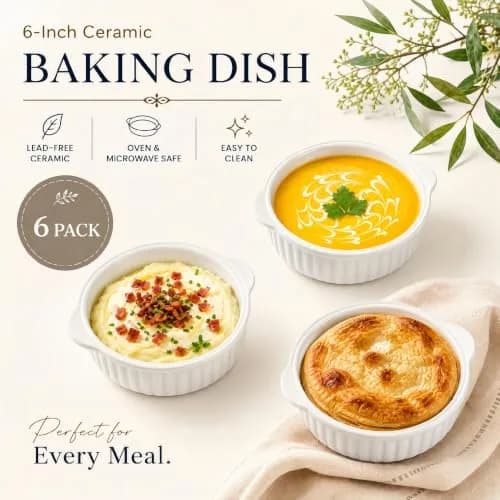 Mezchi 14 oz Porcelain Ramekins Oven Safe | Large Ceramic Creme Brulee & Souffle Dishes with Handles thumbnail 4