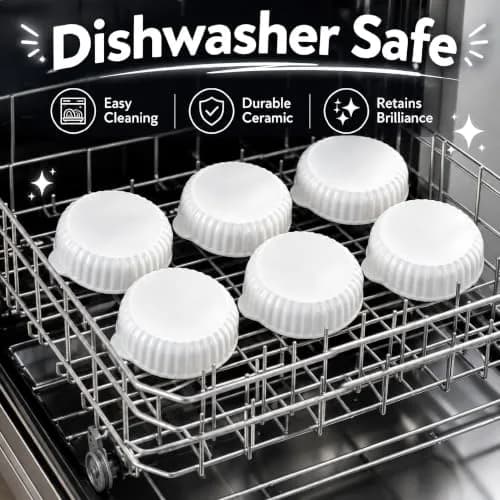 Mezchi 14 oz Porcelain Ramekins Oven Safe | Large Ceramic Creme Brulee & Souffle Dishes with Handles thumbnail 6