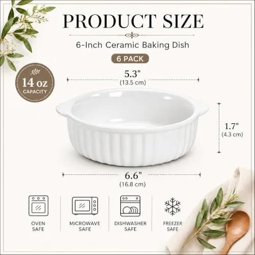 Mezchi 14 oz Porcelain Ramekins Oven Safe | Large Ceramic Creme Brulee & Souffle Dishes with Handles thumbnail 3