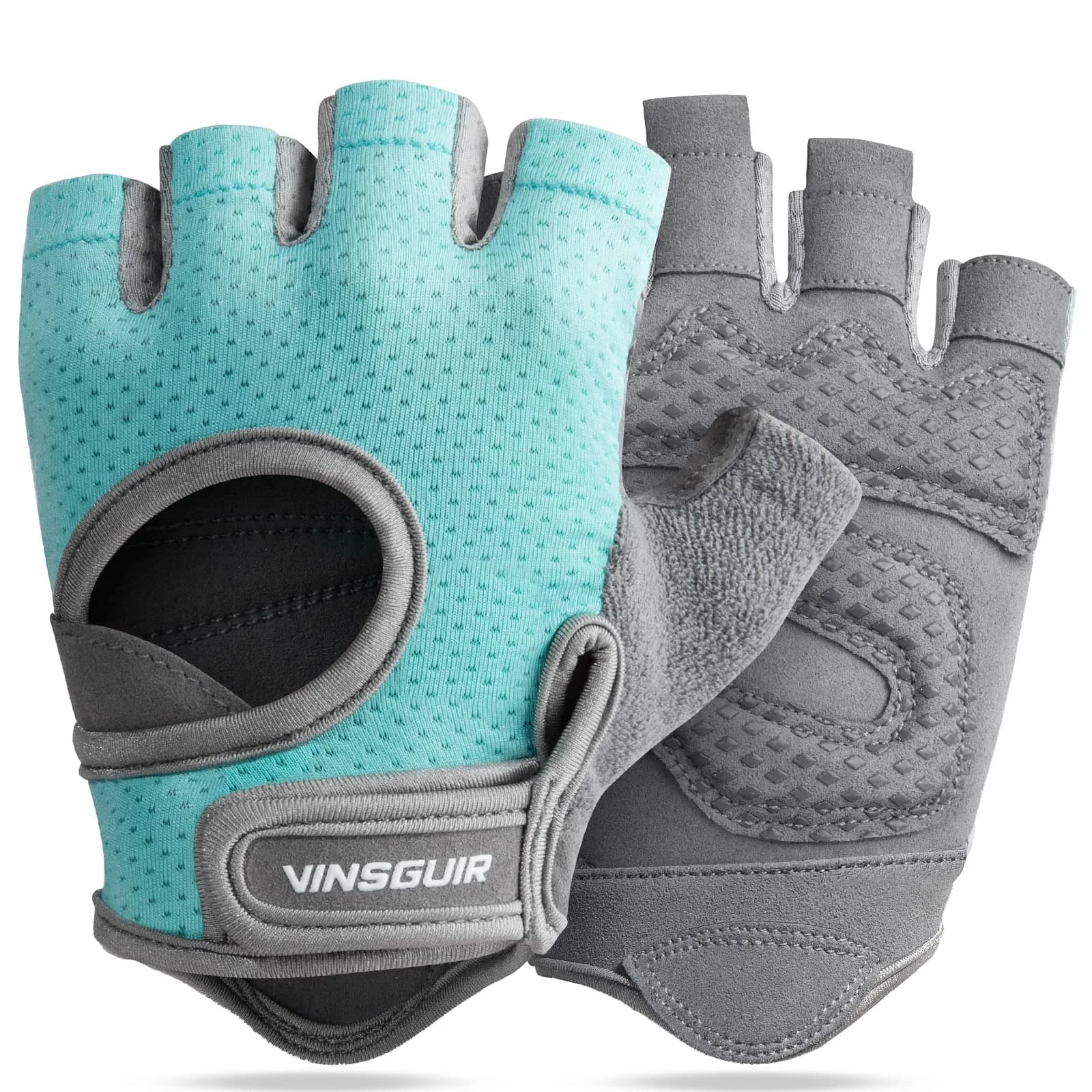 VINSGUIR Workout Gloves for Women and Men, Breathable Weight Lifting Gloves Large Pink | Grips & Protects Hands — Aqua / Gray / Medium