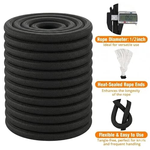 DerziNet Double Braided Arborist Rope 12.7 mm (1/2 Inch) x 15.24 m (50 Feet) Black | 8400 lb Tensile Strength thumbnail 3