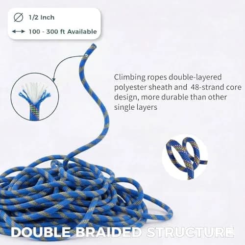 DerziNet Double Braided Arborist Rigging Rope 1/2" x 100 ft (12.7mm x 30.48m) | 8400 lb Tensile Strength Static Rope thumbnail 8