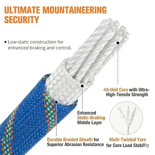 DerziNet Double Braided Arborist Rigging Rope 1.27 cm (1/2 in) x 15.24 m (50 ft) Blue | 37.2 kN (8400 lb) Tensile Strength thumbnail 2