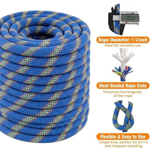 DerziNet Double Braided Arborist Rigging Rope 1.27 cm (1/2 in) x 15.24 m (50 ft) Blue | 37.2 kN (8400 lb) Tensile Strength thumbnail 3