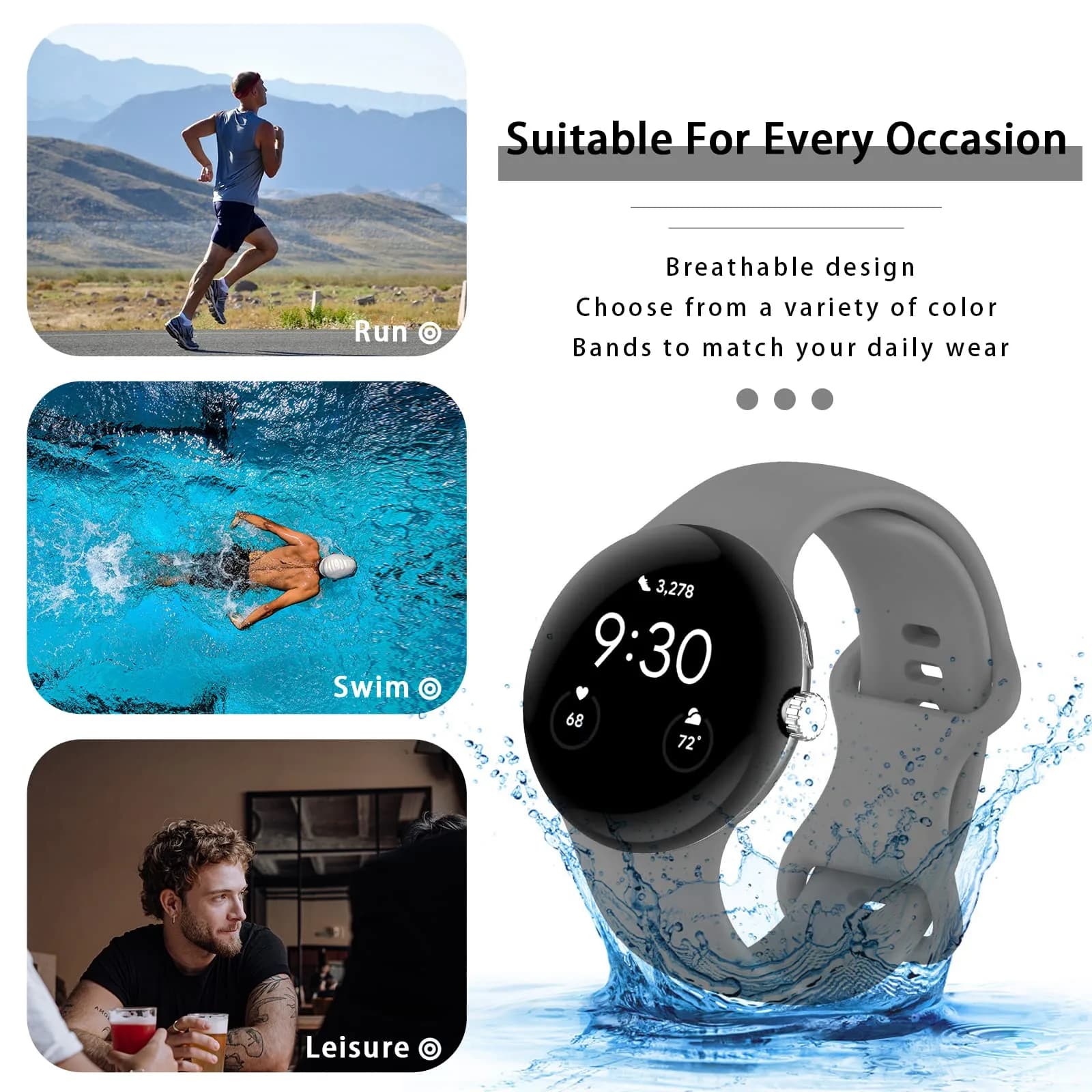Eiavike Google Pixel Watch 41mm Band | Silicone Replacement Strap for Unisex Adults thumbnail 5