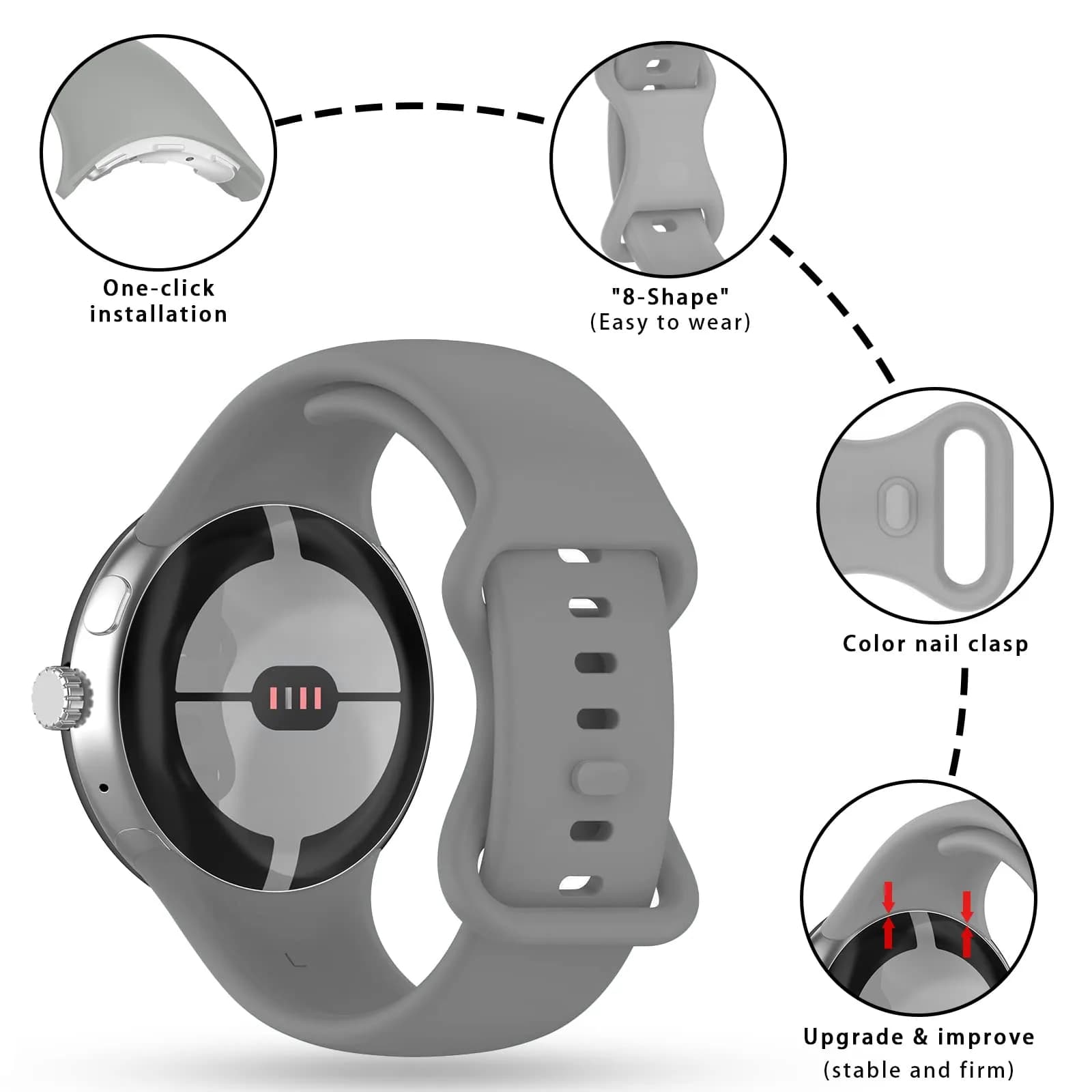 Eiavike Google Pixel Watch 41mm Band | Silicone Replacement Strap for Unisex Adults thumbnail 2