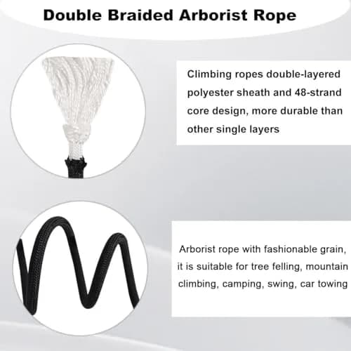 DerziNet Double Braided Arborist Rope - 12.7 mm (1/2 Inch) x 30.48 m (100 Feet) Polyester Climbing Rope | 3810 kg (8400 lb) Tensile Strength thumbnail 3