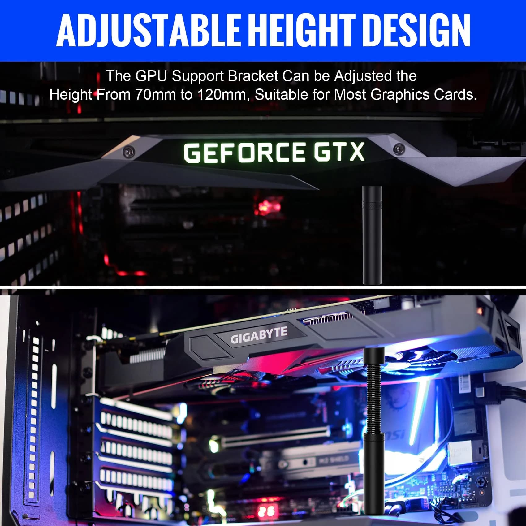 Aivalas GPU Support Bracket Black | Adjustable Anti Sag Video Card Holder for Universal Graphics Card thumbnail 4