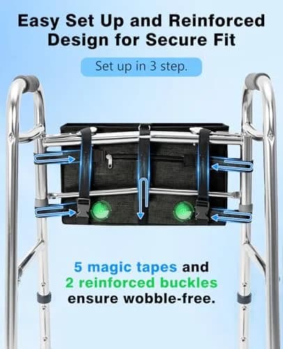 Rhino Valley Walker Basket with Cup Holder | Foldable Walker Bag for Seniors, Durable Polyester, Large Capacity, Easy Mounting thumbnail 4
