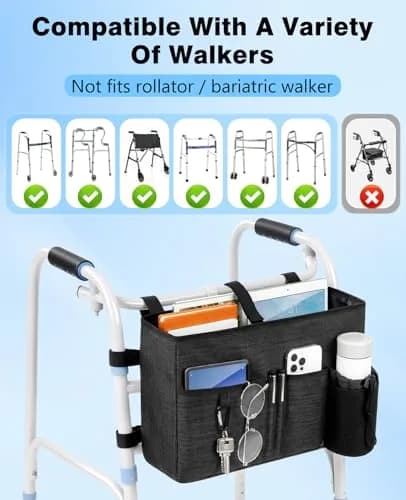 Rhino Valley Walker Basket with Cup Holder | Foldable Walker Bag for Seniors, Durable Polyester, Large Capacity, Easy Mounting thumbnail 5