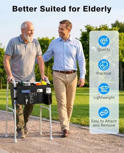Rhino Valley Walker Basket with Cup Holder | Foldable Walker Bag for Seniors, Durable Polyester, Large Capacity, Easy Mounting thumbnail 6