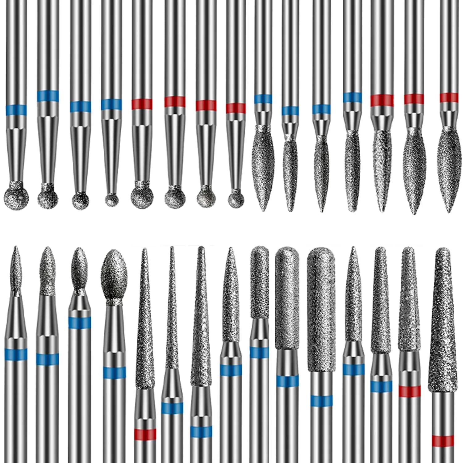 Rolokit 30PCS Diamond Nail Drill Bits Set for Cuticle Acrylic Gel Removal | Durable, Safe & Compatible with Most Drills — Silver-2 30 Bits