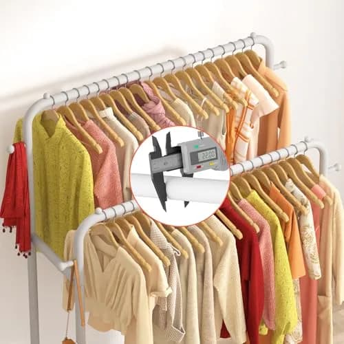 Laiensia Double Rods Garment Rack with Wheels | Multi-functional White Clothing Organizer thumbnail 6