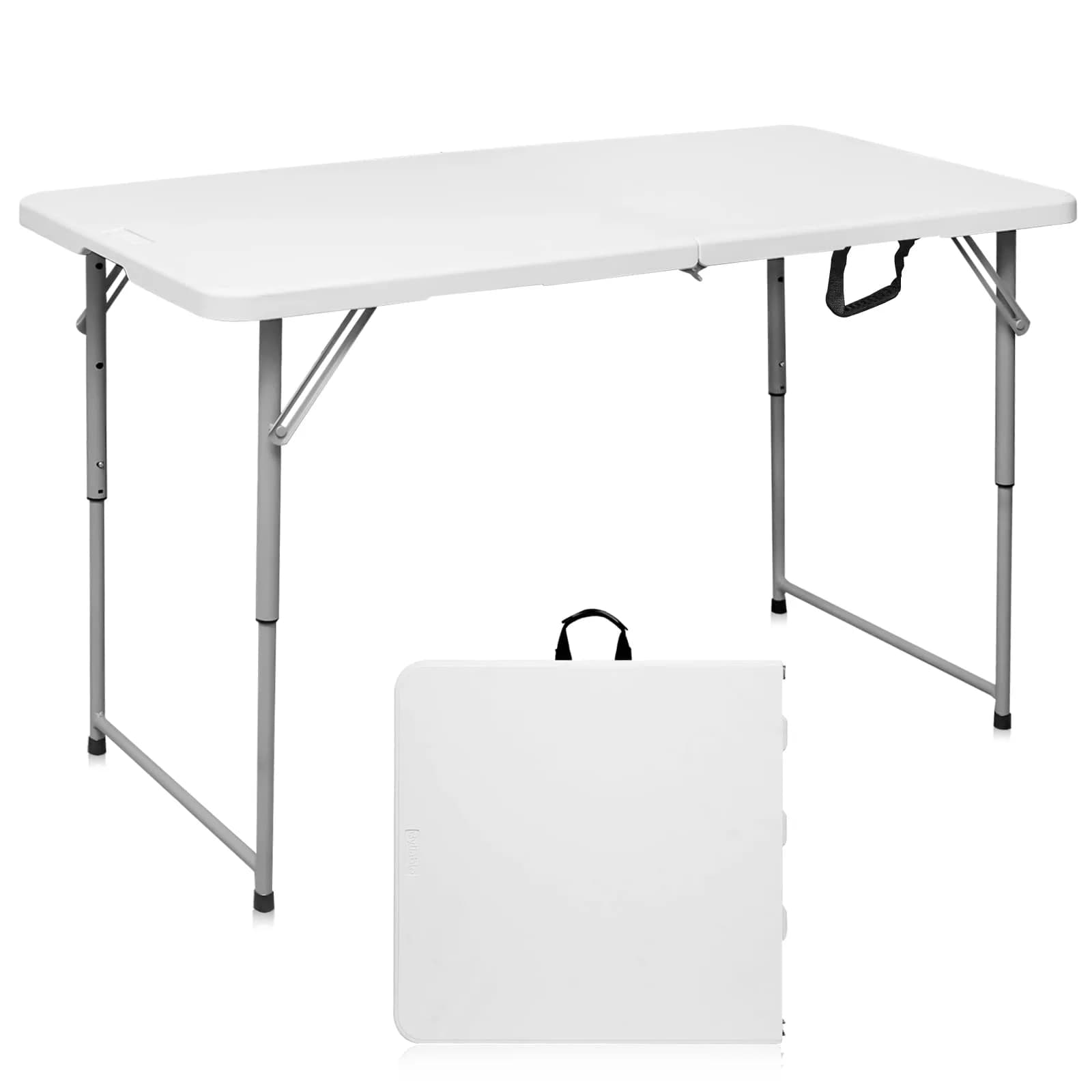 Byliable Folding Table 4 Foot | Heavy Duty Plastic Utility Table, White, 4ft, Foldable & Portable