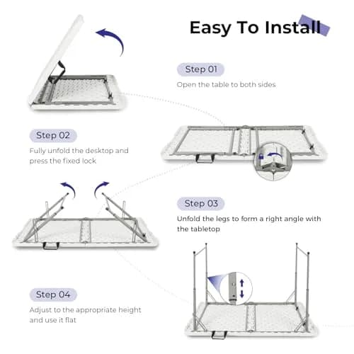 Byliable Folding Table 4 Foot | Heavy Duty Plastic Utility Table, White, 4ft, Foldable & Portable thumbnail 4
