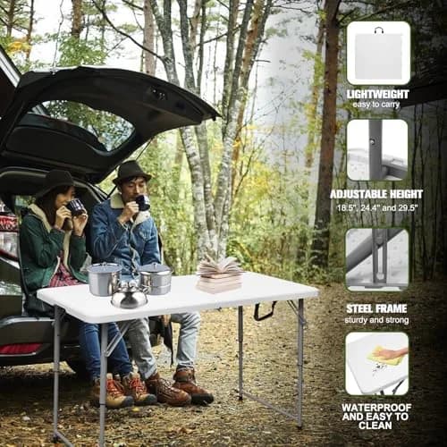 Byliable Folding Table 4 Foot | Heavy Duty Plastic Utility Table, White, 4ft, Foldable & Portable thumbnail 5