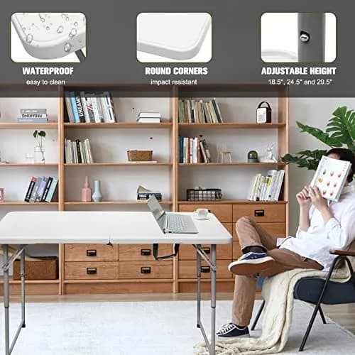 Byliable Folding Table 4 Foot | Heavy Duty Plastic Utility Table, White, 4ft, Foldable & Portable thumbnail 6