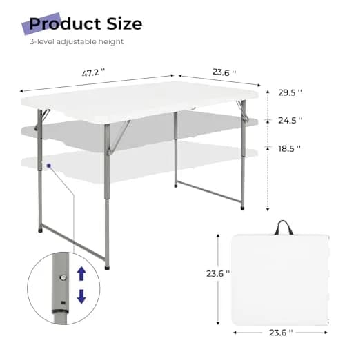 Byliable Folding Table 4 Foot | Heavy Duty Plastic Utility Table, White, 4ft, Foldable & Portable thumbnail 2
