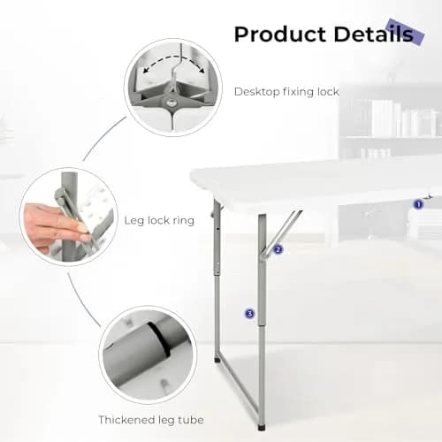 Byliable Folding Table 4 Foot | Heavy Duty Plastic Utility Table, White, 4ft, Foldable & Portable thumbnail 3