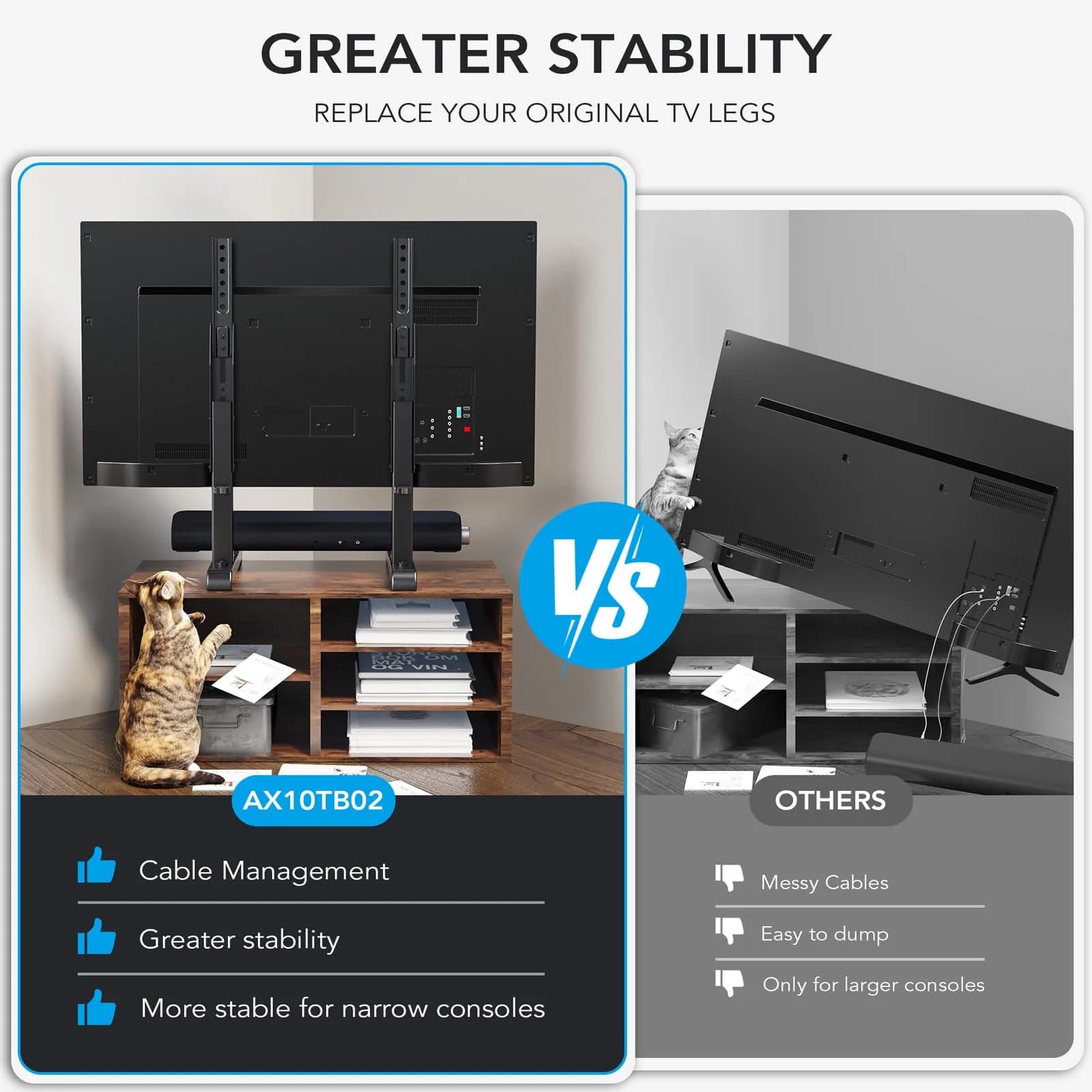 AX WABER Universal TV Stand for 24-80 Inch TVs | 7-Level Height Adjustable Tabletop Mount - view 4