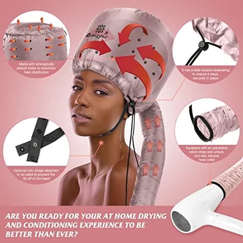 Amzpic Bonnet Hood Hair Dryer Attachment Extra Large Pink | Deep Conditioning & Styling thumbnail 2