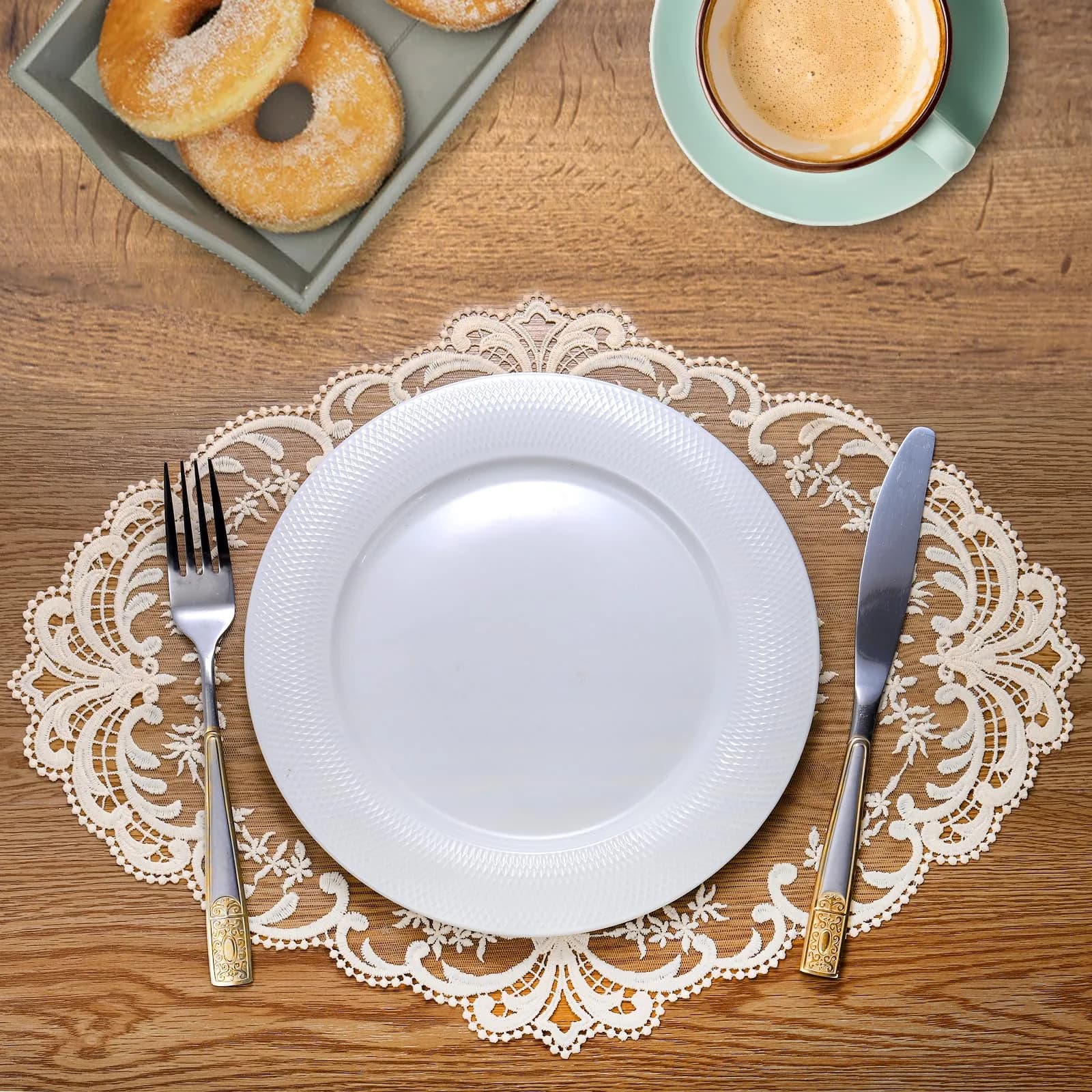 Mezchi Retro French Style Lace Placemats 30cm (12'') x 40cm (16'') Oval, Set of 6 | Elegant Victorian Decor for Dining Tables - view 6