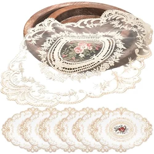 Mezchi Retro French Style Lace Placemats 30cm (12'') x 40cm (16'') Oval, Set of 6 | Elegant Victorian Decor for Dining Tables thumbnail 1